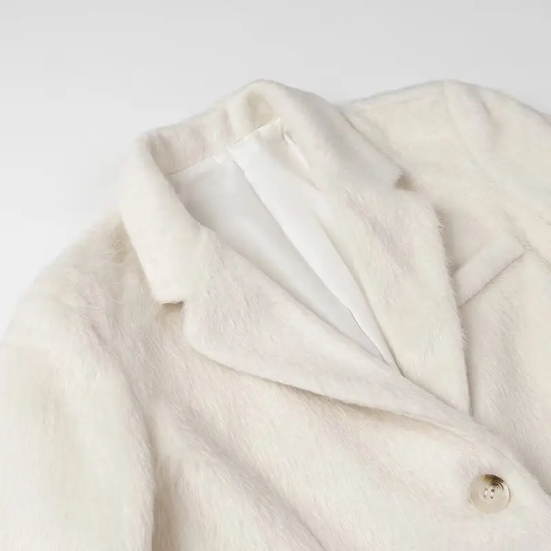 Streetwear Long Hairy Shaggy Blazer Boyfriend Retro Women Back Double Slit Front Pockets Loose Oversized Suit Fashion Coat