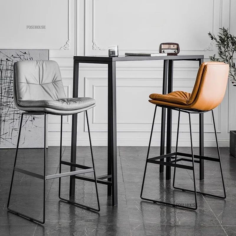 Nordic Metal Bar Chairs for Bars Waterproof Back Thick Cushion High Stool Light Luxury Simple Household Bar Chair for Cafe