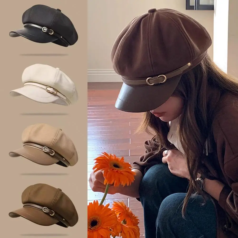 Vintage Einfarbig Baskenmütze Hut Herbst Winter Mode Maler Kappen Casual Wolle Hut Newsboy Hut Tägliche Casual Wear – Detail 6