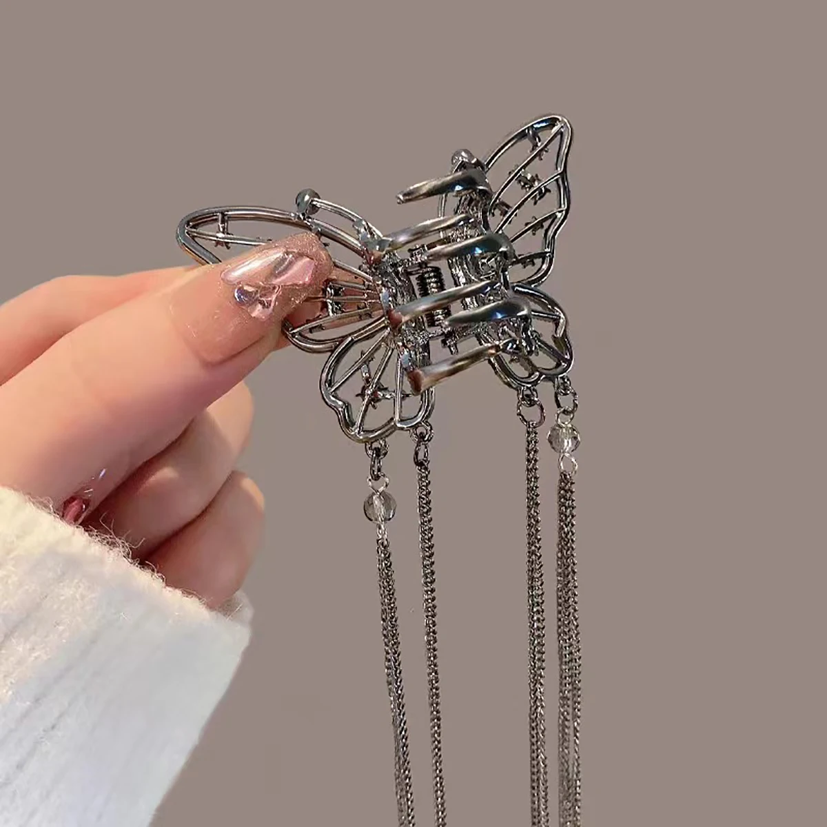 Hair Clip Super Fairy Butterfly Tassel Hollow Pearl Rhinestone Back Of The Head Shark Clip Temperament Headgear Gifts