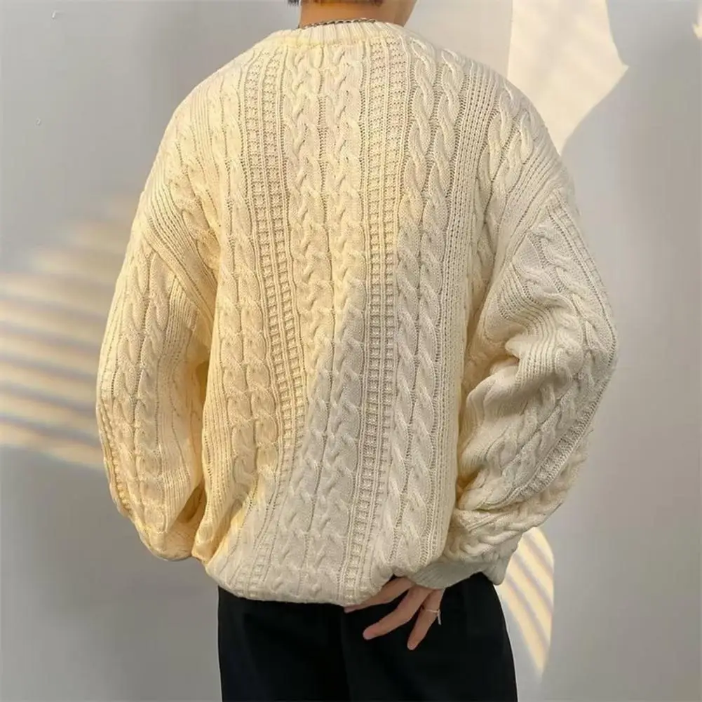 Description Picture 6 of itemRound Neck Pullover for Men Cozy Knitted Winter Sweater for Men Thick Long Sleeve Pullover Unisex Couple Sweater Warm
