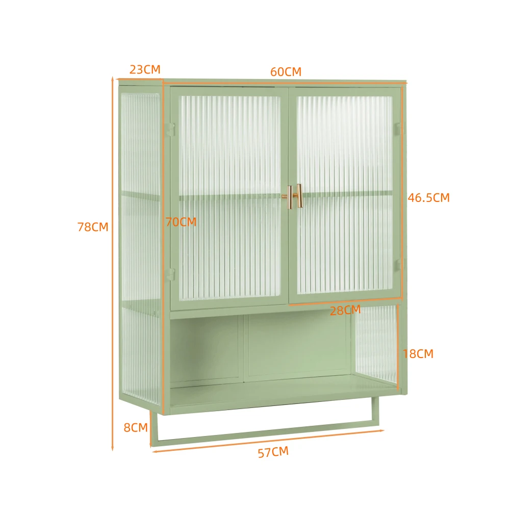 60 cm Glas-Wandschrank mit 2 Türen, wandmontierter Stauraum mit offenem Regal und Handtuchhalter für Eingangsbereich, Badezimmer, Wohnzimmer – Detail 12