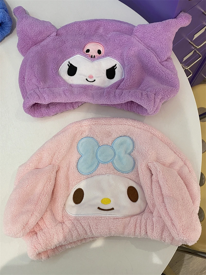 Description Picture 5 of itemSanrio Lovely Hair Towel Kuromi My Melody Pochacco Stitch Dry hair cap Cartoon Anime Coral Fleece Quick-Dry Bathroom