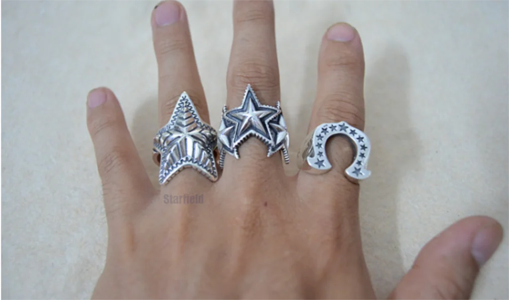 

Thai silver retro exaggerated personality five-pointed star open adjustable men women ring guarantee 100% S925 Sterling Silver