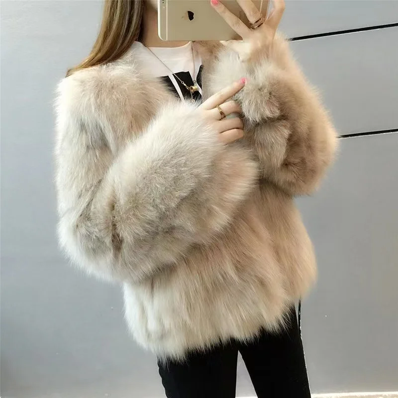 Women Cropped Fur Coat 2024 Korean Style Stand Collar Imitation Mink Fur Jacket Solid Colors Faux Rabbit Autumn Winter Outwear