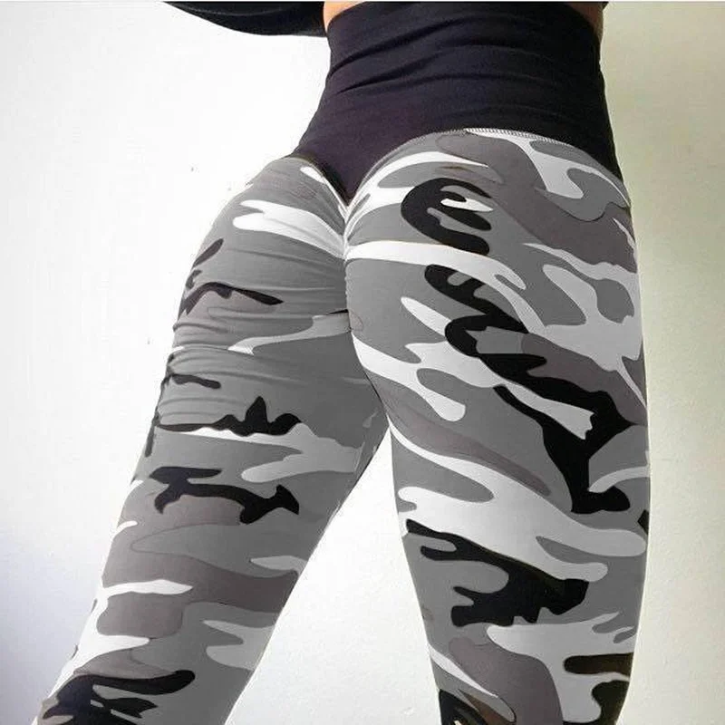 Camouflage Printed Yoga Workout Leggings For Women With Pockets