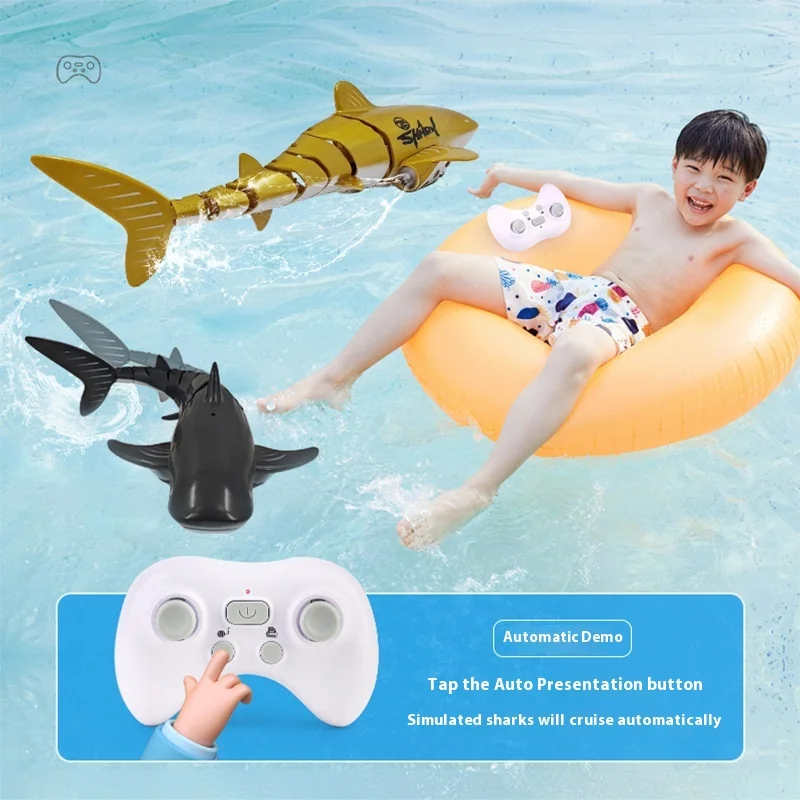 New 2.4G Remote Control Water Spray Shark Underwater Swimming Pool Simulation Electric Fish Model Children Boys Water Toys