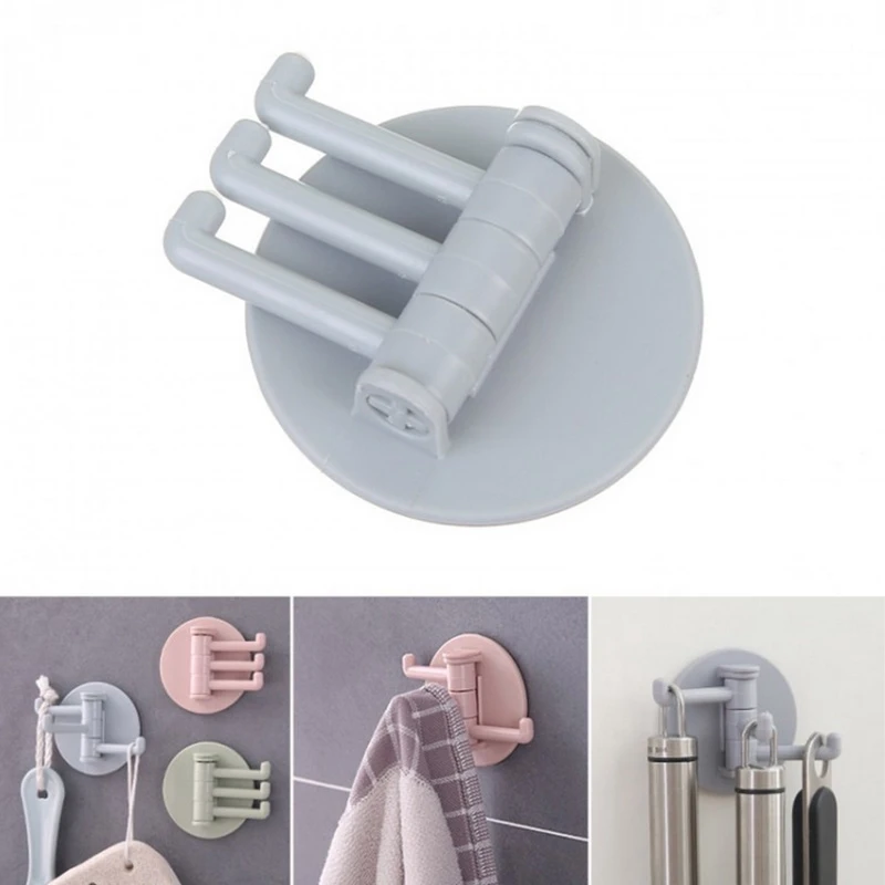 

Seamless Adhesive Hook Rotatable Strong Bearing Stick Hook Kitchen Bathroom Wall Rack Towel Sundries Storage Rack Tools