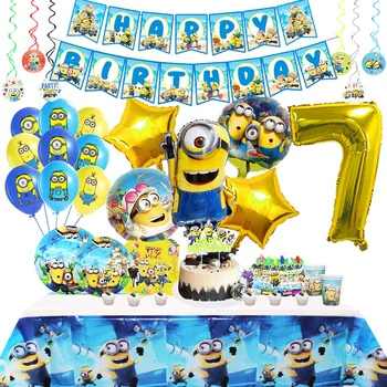 Yellow Man Cartoon Birthday Party Decorations Aluminum Foil Balloons Disposable Tableware For Kids Event Supplies Child Gifts