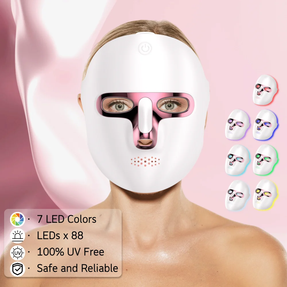 LED face mask therapy skin beauty facial skincare red light 7 colors light wireless rechargeable at home