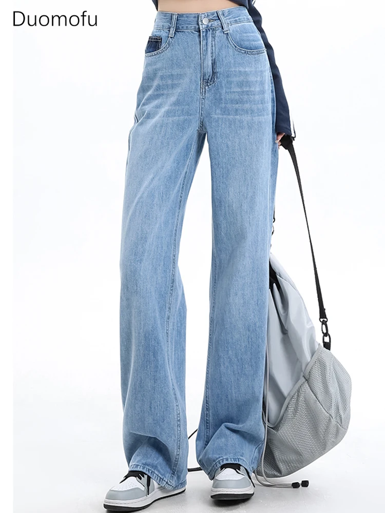 

Duomofu Light Blue Chicly Washed Distressed Street Female Jeans Spring New High Waist Slim Fashion Full Length Loose Women Jeans