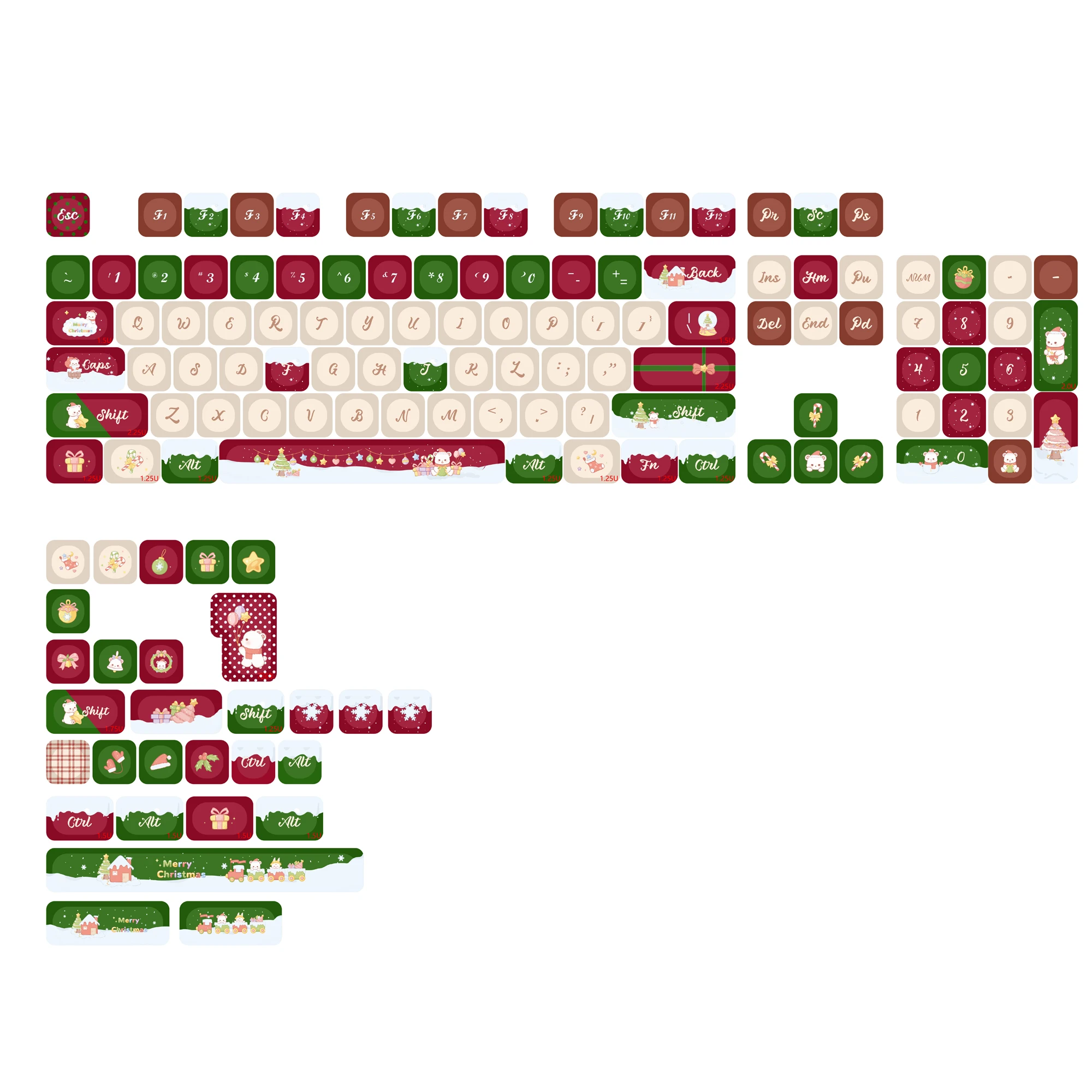 KBDiy Weihnachtsbären-Tastenkappen, süßes Geschenk, PBT-KOA-Profil, Alice ISO-Tastenkappe für 60 mechanische Tastaturen, Gaming, individuelles DIY, 133-Tasten/Set – Detail 1
