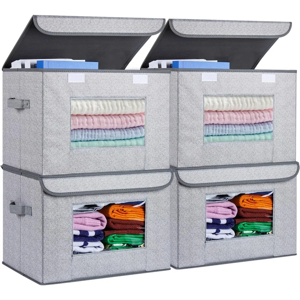 

Univivi Fabric Foldable Storage Boxes [4-Pack] Large Collapsible Stackable Storage Bins with Lids, Closet Organizers and Storage