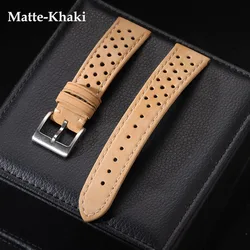 Premium Genuine Cowhide Leather Strap - Soft Breathable Retro Wristband - 22mm (Matte - Khaki)