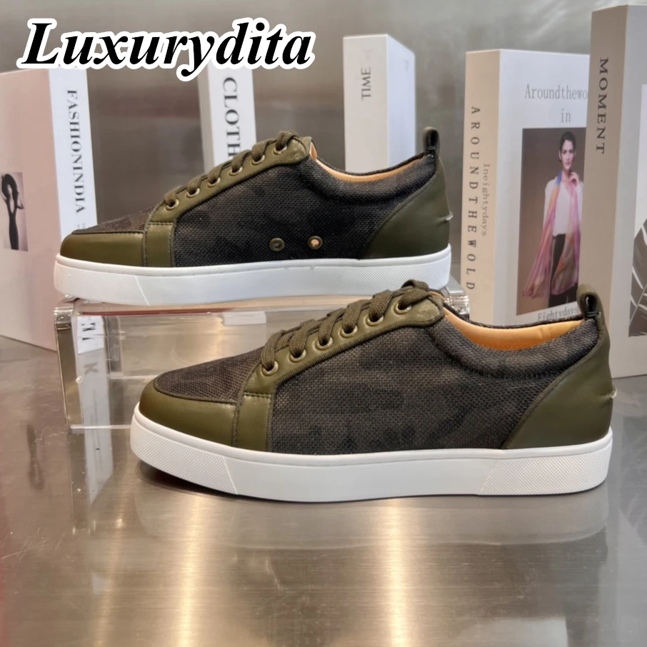 

LUXURYDITA Дизайнерские мужские повседневные кроссовки из натуральной кожи с красной подошвой роскошные женские теннисные туфли 35-47 модные Лоферы унисекс HJ574