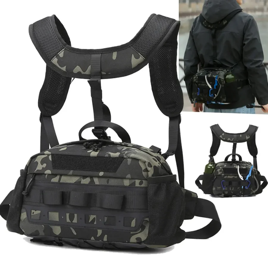 Men's Hiking Vest Backpack Fishing Tactical Chest Bag Utility  Sports Molle Waist Bags Large Outdoor Hunting Fanny Pack Camping