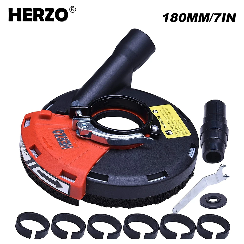 HERZO 180MM/ 7 Inch Grinding Dust Shroud For Angle Grinder Dust Collector Concrete Stone Dust Collection GT119180C premium 5 inch angle grinder dust shroud cover tools for concrete marble granite engineered stone grinding dust collection