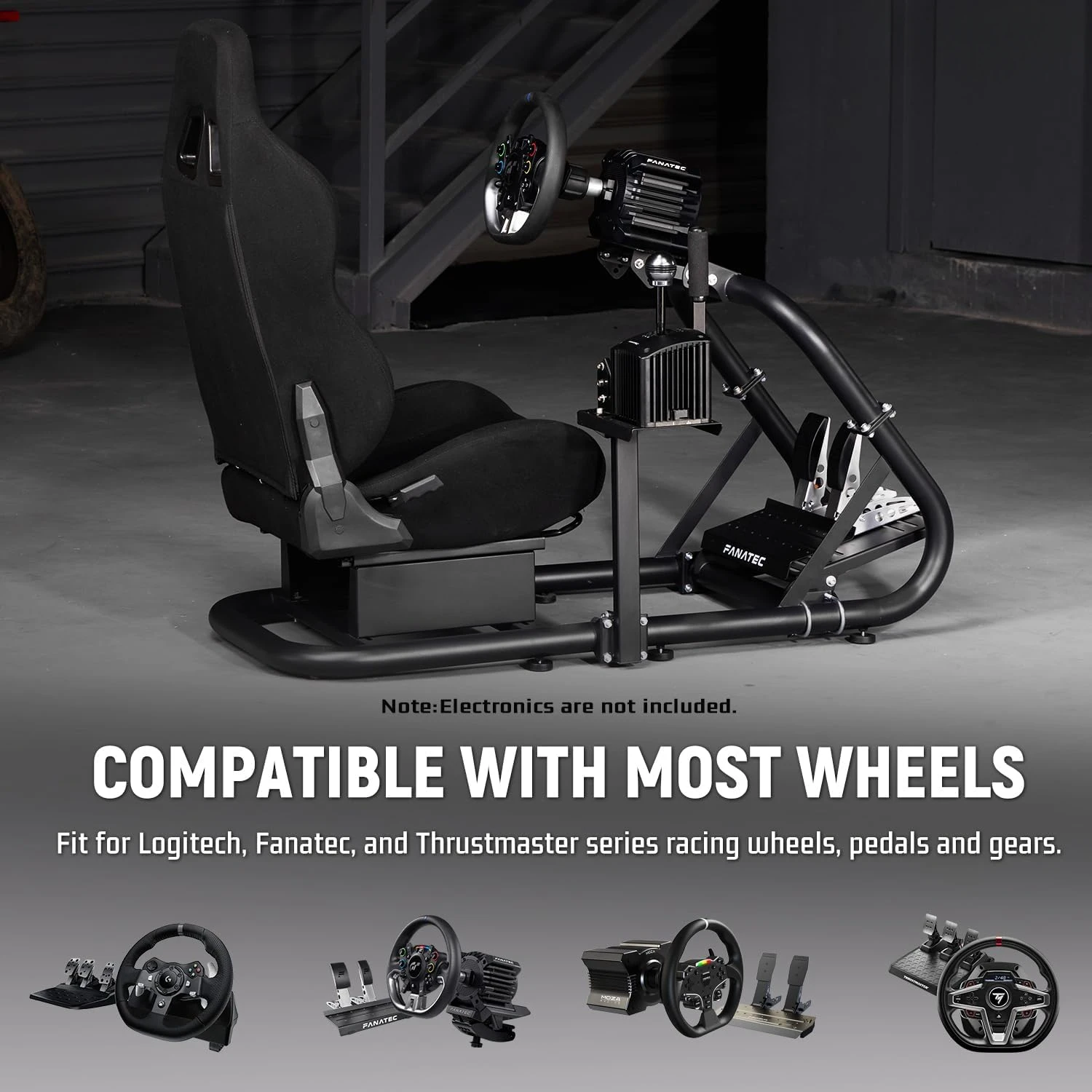 Sim Cockpit, Adj. Black Seat, Fit G27-923, Logi/Thrust/Fanatec, No Wheel/Pedal/Handbrake 4