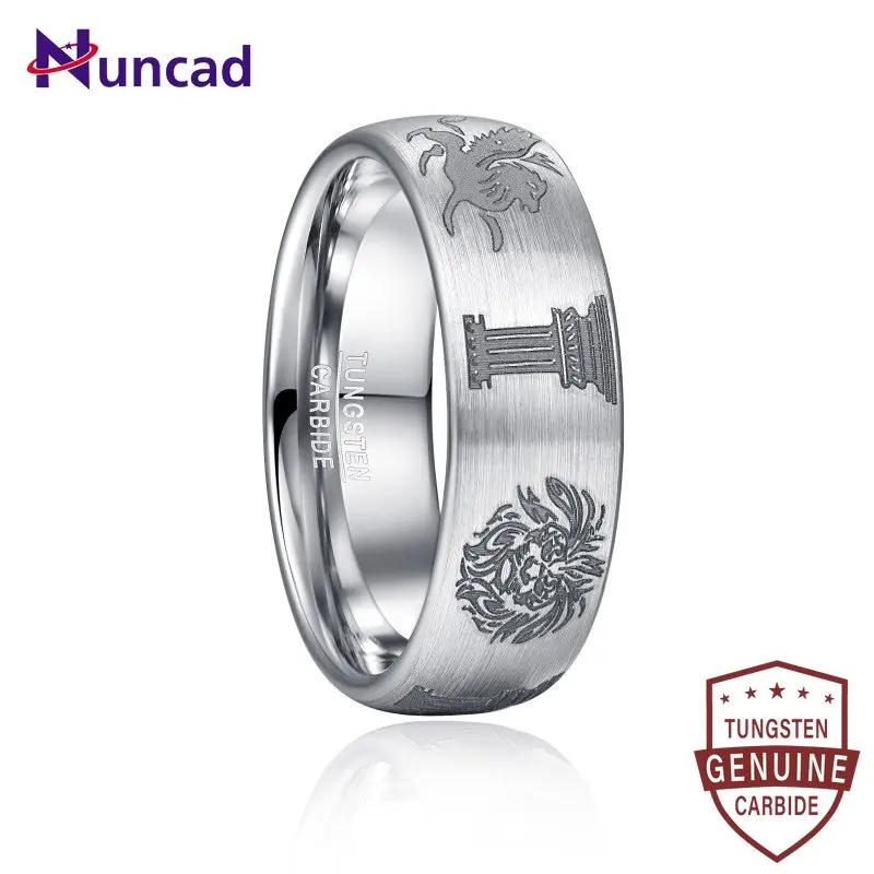 

Nuncad 8mm Surface Lasa Pattern Tungsten Steel Ring Sliver Color Print Stone Pillar Comfort Fit Rings Jewelry Gift Size 7-12