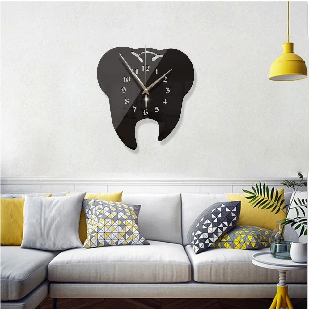 Creative Teeth Mirror Wall Clock TV Backdrop Personality Modern Mirror Clock Wall Stickers Home Decor Hanging