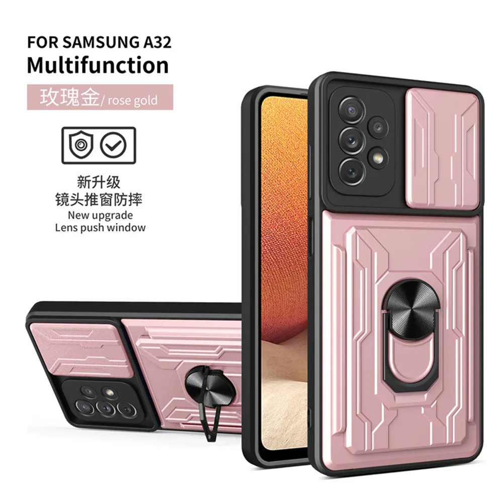 Shockproof Armor Case with Slide Camera Cover and Card Slot Holder