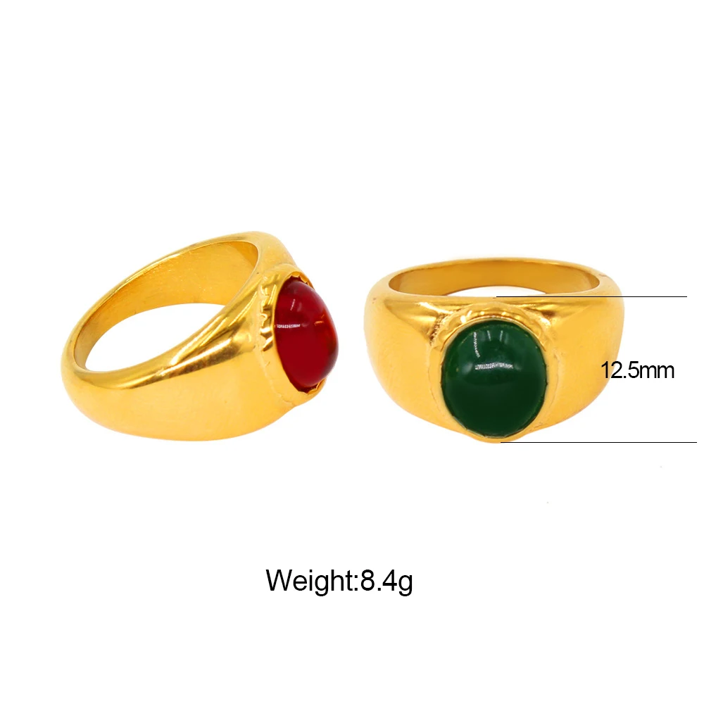 New Minimalist Red Crystal Wide Thick Wedding Ring for Women Premium Stainless Steel Gold Color Knuckle Rings Engagement Jewelry