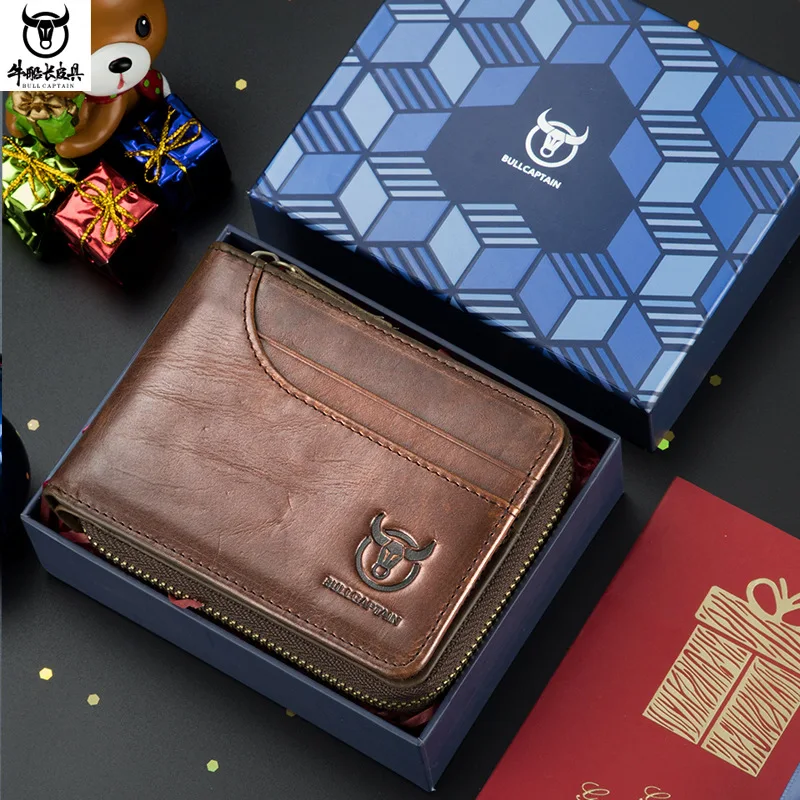 The Best Birthday Gift for Lover or MEN Fashion Genuine Leather Short Style Soft Cow Leather Card Dollar Clip Coin Purse Wallet