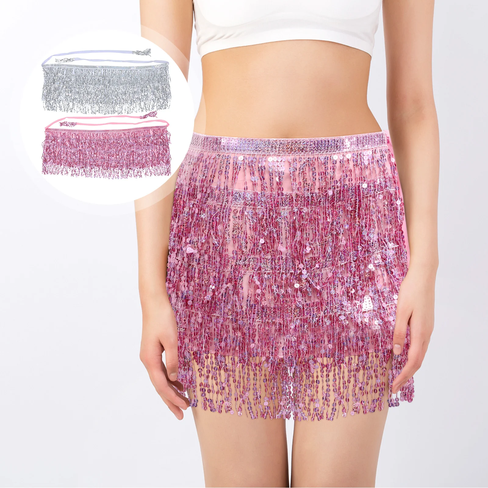 2 Pcs Scarf Waist Chain Outfits Hip Sequin Tassel Skirt Scarfs for Belly Dancing