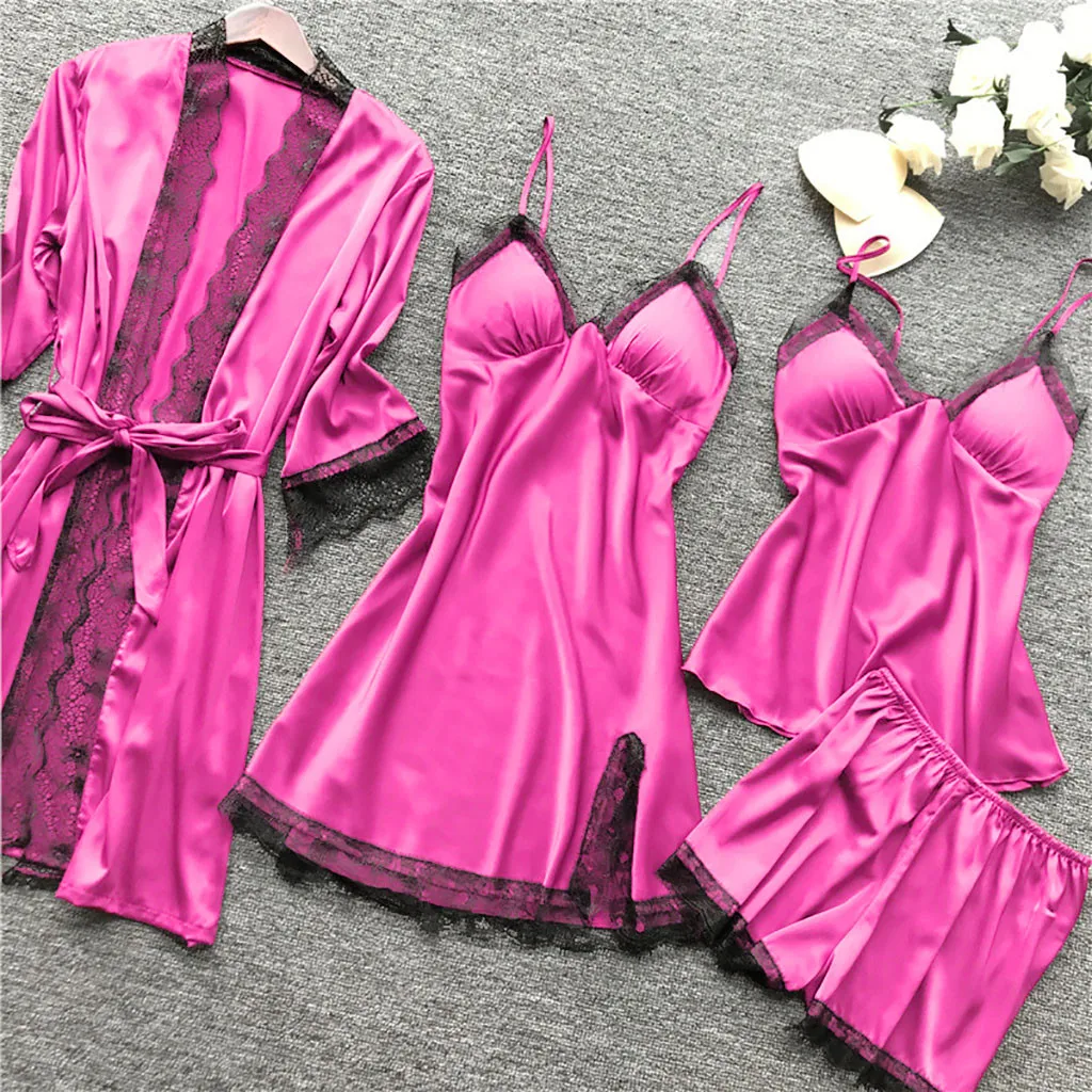 Women's Sexy Lace Pajamas Fashion V-Neck Gown Comfort Pajamas With Chest Pads Nightdress Casual women pajamas set women pajama suit