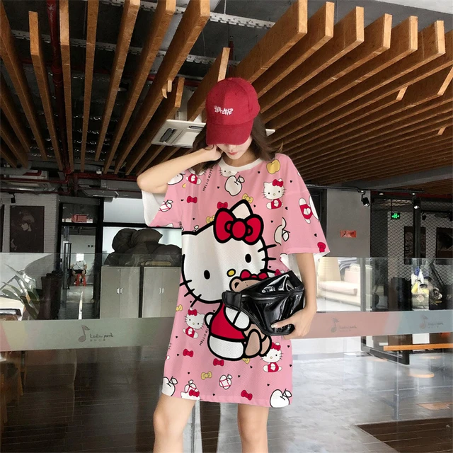 Hello Kitty Summer Cartoon Clothes For Fashion Women Oversize