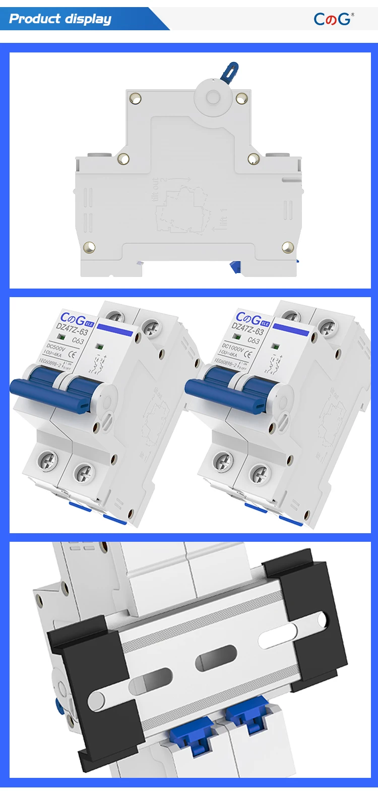 CG 2P MCB 10A 16A 20A 25A 32A 40A50A63A Leistungsschalter DZ47Z 500V/1000V DIN-Schienenmontage DC-Trennschalter für Solar-PV-System – Detail 6