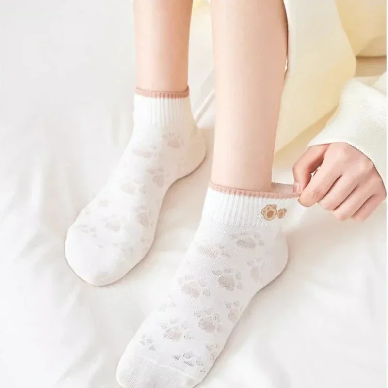 5 Pairs  Cartoon Fresh Avocado Flower Heart Ankle Socks Fashion Breathable Spring and Summer Kawaii Comforts Women's Boat Socks