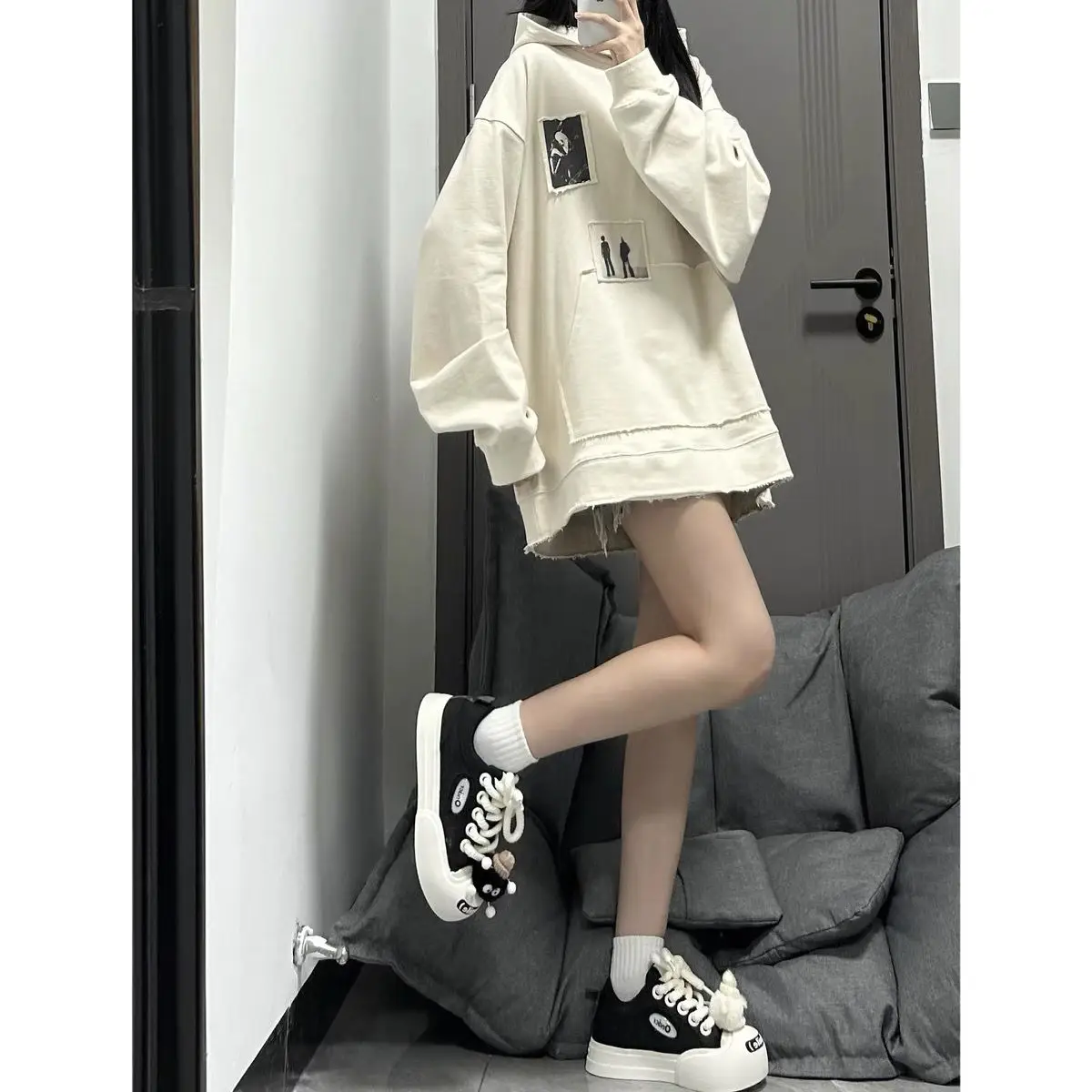Solid Printed Sweatshirts for Women 2023 New Autumn and Winter Long Sleeve Hoodie Y2k Harajuku Oversized Loose Pullovers