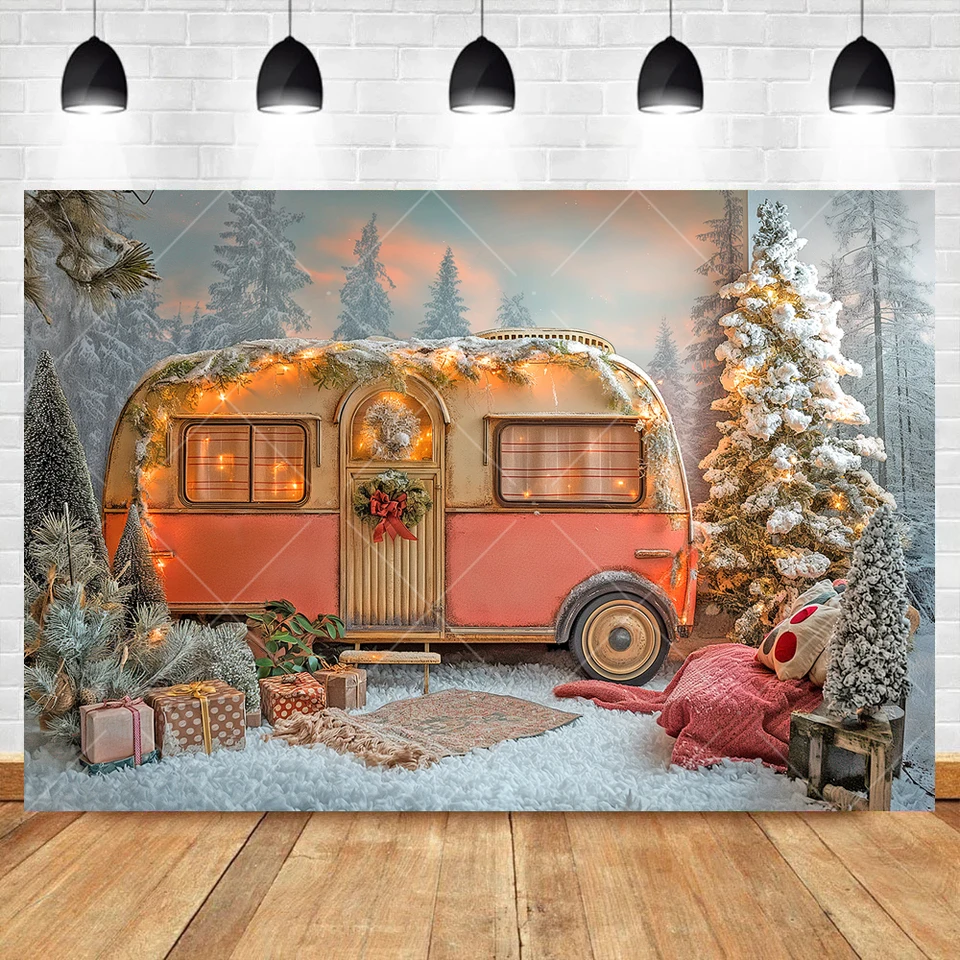 겨울 숲 버스 배경 사용자 정의 눈송이 크리스마스 트리, 가족 파티 배경 장식, 어린이 초상화 사진 스튜디오 - AliExpress, image size:960x960