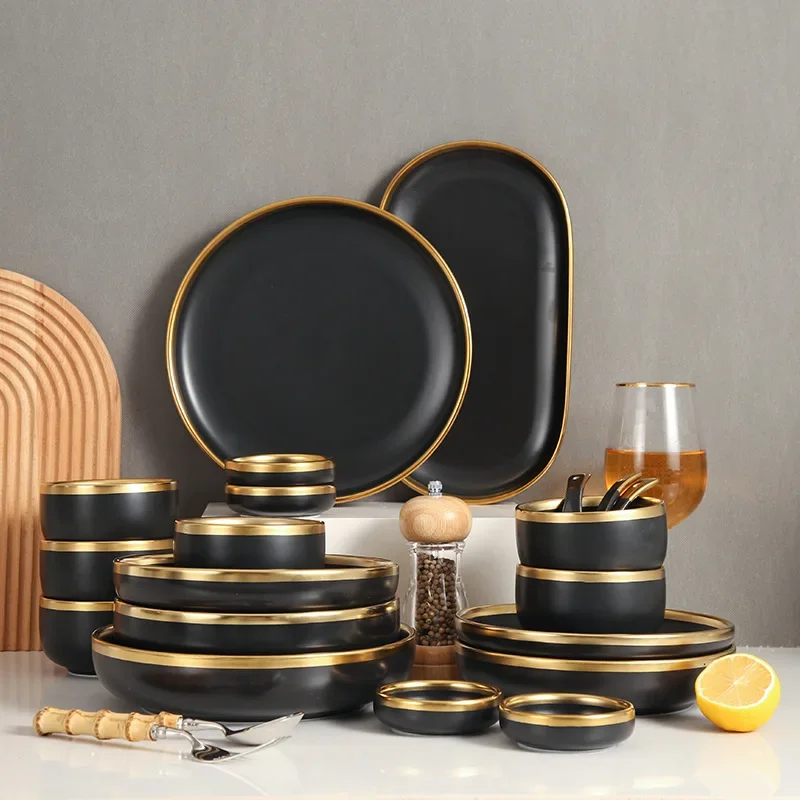 

Light Luxury Phnom Penh Dish Set for Home Use Nordic Matte Black Ceramic Dish Combination INS Style Cutlery Gift Box Set