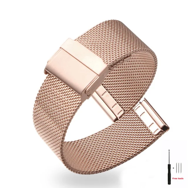 Stainless Steel Milanese Mesh Watch Strap with Safety Buckle - Universal Flat Head Wristband