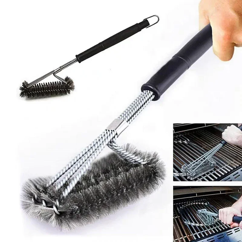 Stainless Steel BBQ Brush Barbecue Grill Cleaning Brush Non-stick Cleaning With Handle Tools BBQ Accessories