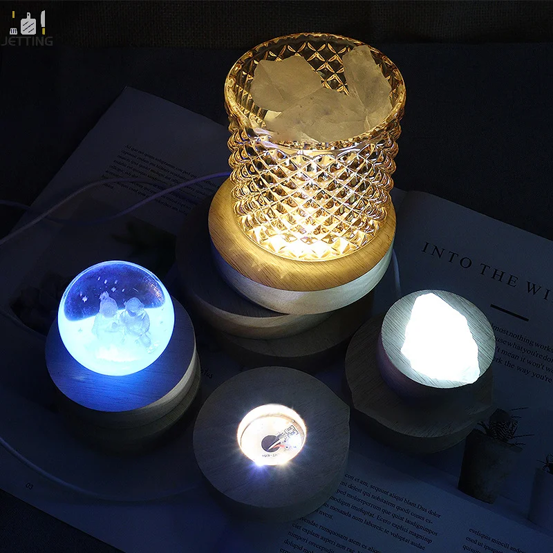 원형 USB 나무 라이트 베이스, LED 조명 회전 디스플레이 스탠드, 램프 베이스, 홈 데코, 직경 6cm, 5V, 1 계량기