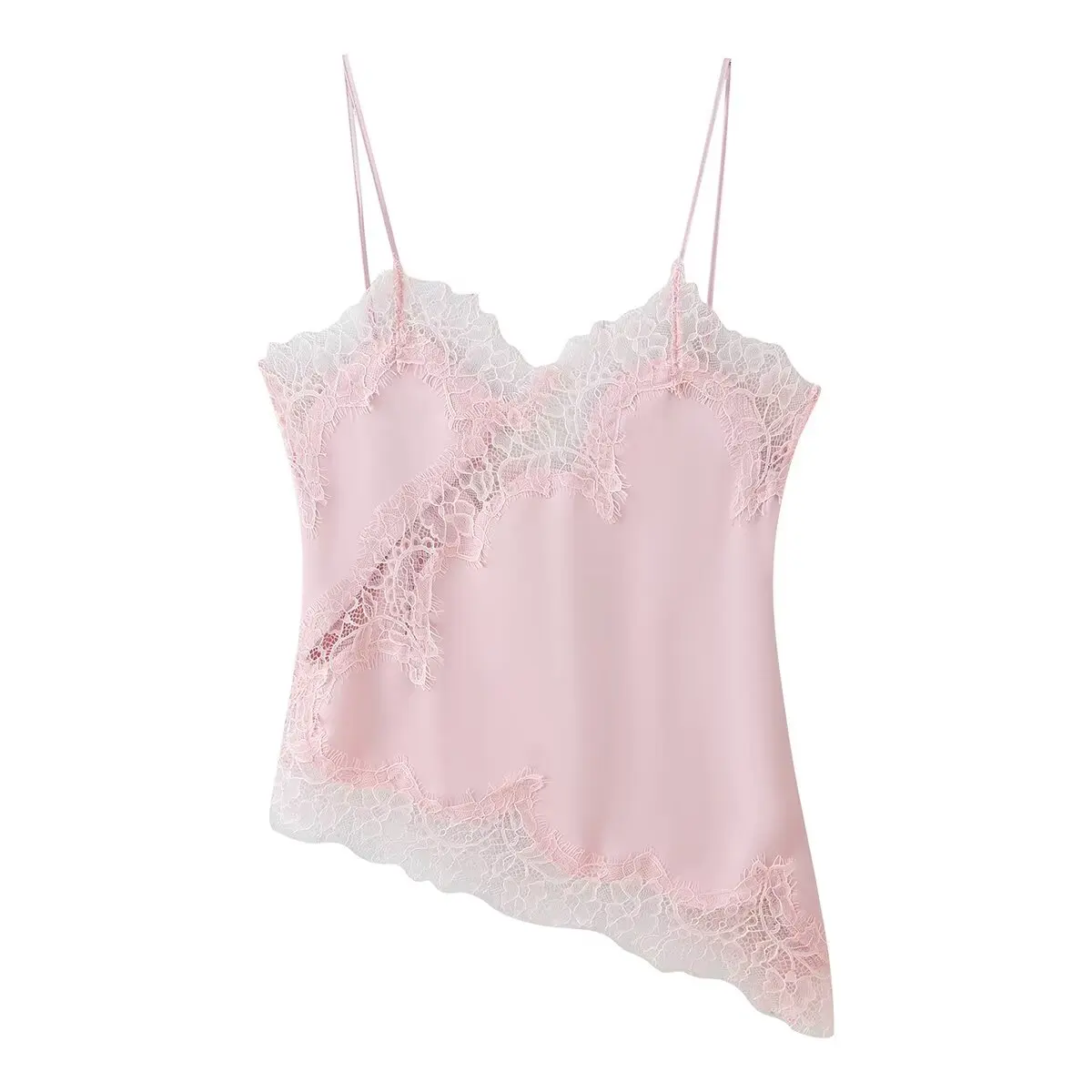 Women V-Neck Sexy Chic Coffee Lace Cami Tops Patchwork Sleeveless Y2K Girl Top Female Fashion Summer Holiday Beach Camisole Top