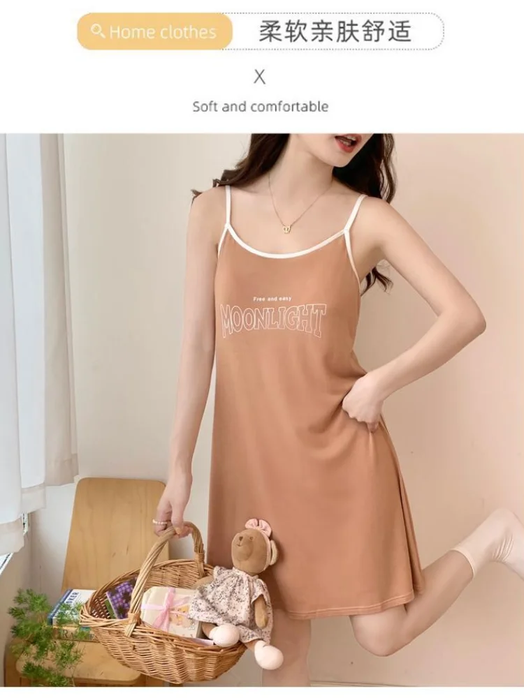 Women Nightgowns Women Nightdresses Sleeping Dress 150kg Extra Large Size Sweet Suspender Nightdress Women's Loose Home Clothes Summer Thin Pajama Can Be Worn Outside Loungewear