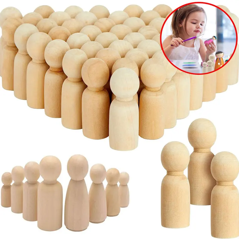 35-90Mm Onafgewerkte Houten Pin Poppen Peg Mensen Houten Figuren Decor Peg Pop Mensen Voor Diy Art Craft Painting Peg Game