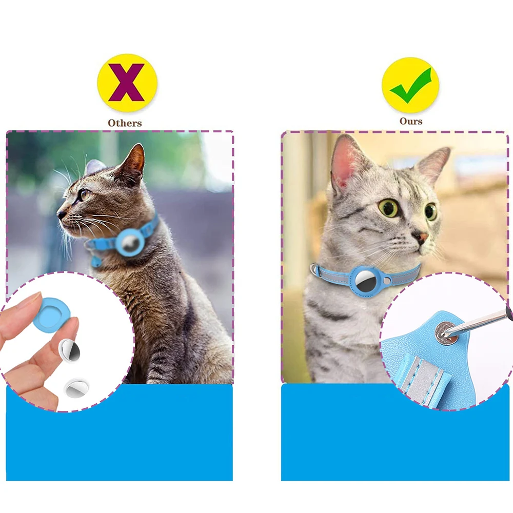 Airtag Cat Collar Anti Lost Safety Breakaway Reflective Cat Collars with Bell Airtag Holder Case for Kitten Cat Accessories 5