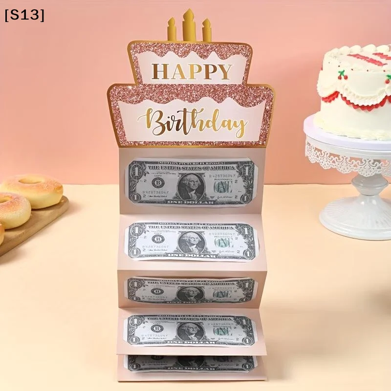 1PCS 7lots 생일 현금 봉투 돈 생일 카드 접이식 현금 홀더 인사말 봉투 어린이 청소년을위한 생일 돈 상자[Q]