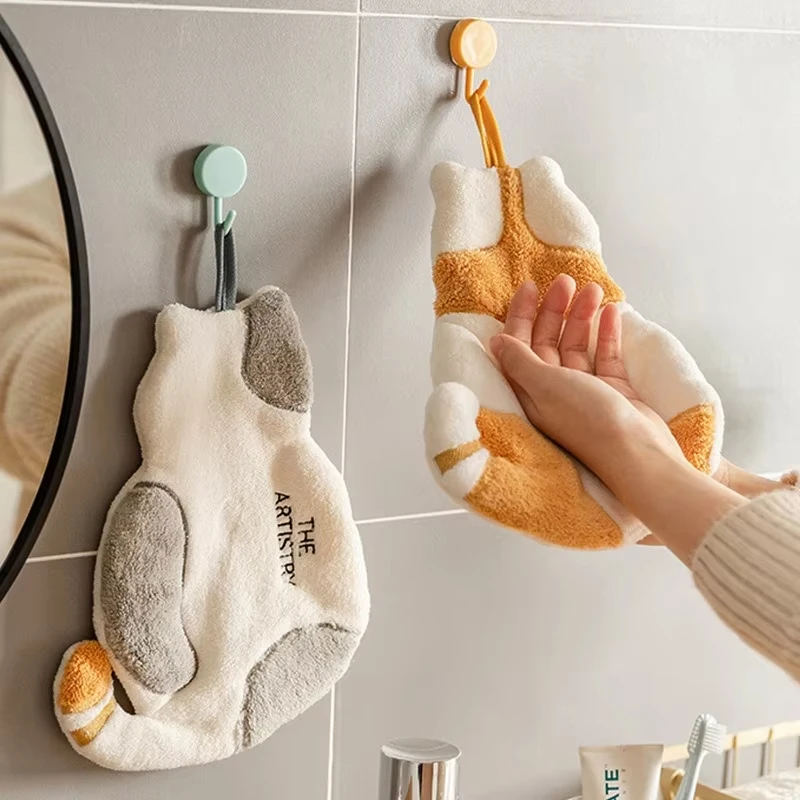 Cute Cat Hanging Towel Kitchen Hand Towel Bathroom Soft Absorbent Handkerchief Wipe Cartoon Kids Towels 1Pcs