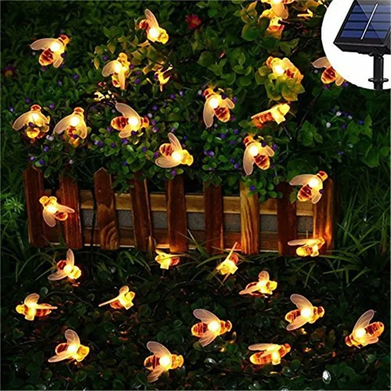 5m 20 led cute honeybee solar powered led string lights decorative fairy lights for outdoor wedding garden patio party etc Solar Powered Cute Honey Bee Led String Fairy Light 200leds 100leds Bee Outdoor Garden Fence Patio Christmas Garland Lights