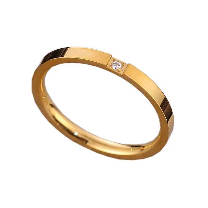 Elegant Titanium Steel Couple Ring with Rhinestone Accent