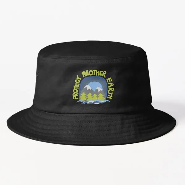 

Protect Mother Earth Illustrated Mountai Bucket Hat Hip Hop Cheapu Spring Sport Summer Casual Caps Mens Fish Black Outdoor