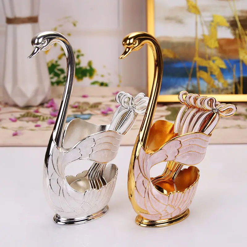 

Cute Swan Fruit Fork Swan Spoon Coffee Spoon Fruit Fork Set Korean Home Living Room Coffee Shop Fruit Bar Production Material