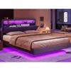 Queen Floating Bed Frame with RGB LED Lights Headboard, USB-C/A Power Combo, Linen Upholstered Platform Bed with Storage Headboa 1
