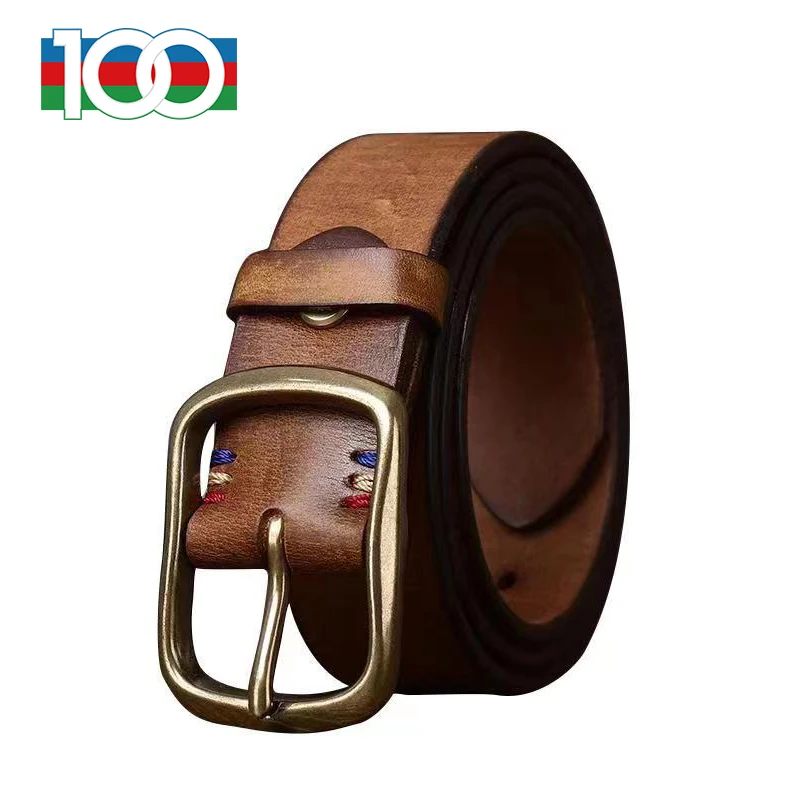 

Men's belt 3.8CM wide Italian thickened head layer pure cowhide copper buckle leather belt men's all-in-one denim belt